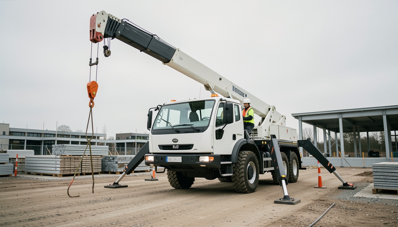Camion-grue : portée, charge et stabilité sur chantier